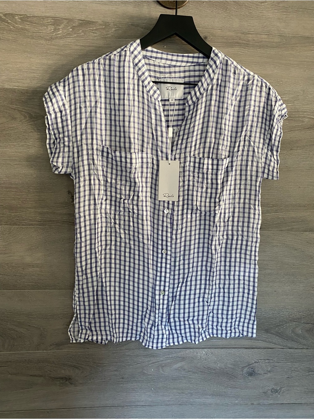 Rails Mel Navy Gingham Rayon Blouse NWT